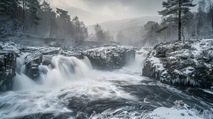 During winter in the Argyll region of the Scottish highlands, a long exposure photograph was taken - obrazy, fototapety, plakaty