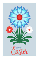 Happy Easter poster with traditional ethnic pattern, folk ornament with flowers - 765242567