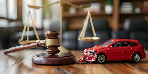 Legal proceedings following a car accident involving a judges vehicle focusing on insurance coverage and claims. Concept Car Accident, Insurance Coverage, Legal Proceedings, Judges Vehicle, Claims - obrazy, fototapety, plakaty