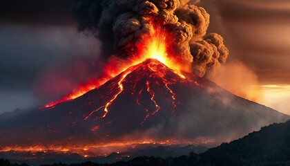 erupting volcano - obrazy, fototapety, plakaty