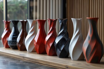 Handmade ceramic vases of various shapes and colors adorn the room's interior.
