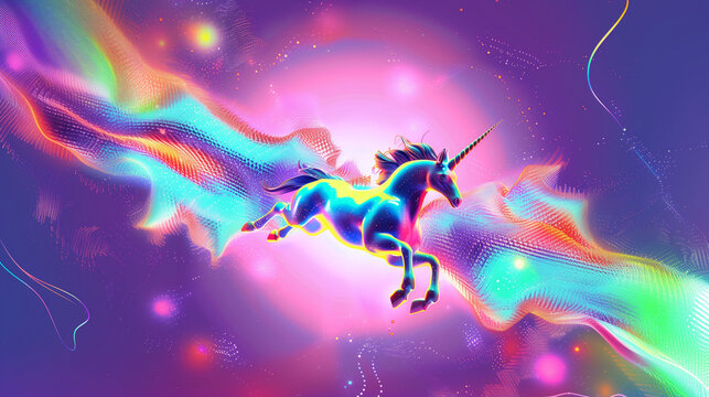 Background with neon unicorn