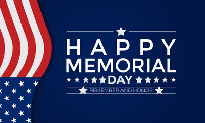 Memorial Day - Remember and honor with dark blue background with stars, stripes, the United States flag. Banner poster, flyer and background design. 