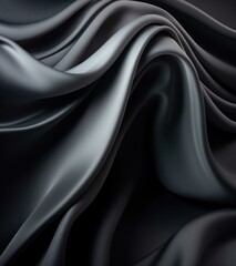 Obraz premium A close up of a black silk fabric with some folds. Generative AI.