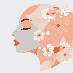 Abstract female face in one line. Woman face with flowers Surreal Line art female floral girl. Minimalism Abstract modern Continuous single line woman face portrait
