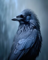 A close up of a bird with blue feathers sitting on something. Generative AI.
