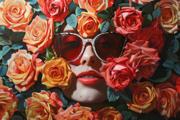 floral elegance with a woman wearing stylish sunglasses