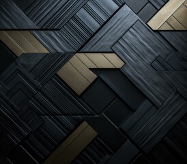 A black and gold background with geometric shapes. Generative AI.