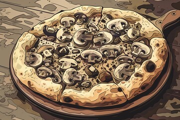 Classic Mushroom Pizza on a Dark Stone Surface - Perfect for Food Menus and Culinary Blogs
