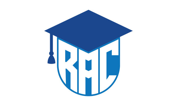RAC initial letter academic logo design vector template. school college logo, university logo, graduation cap logo, institute logo, educational logo, library logo, teaching logo, book shop, varsity