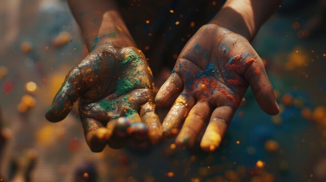 Touches of color on the hands and fingers are shown in such a way that the children are playing. It's represent Happy Holi Day.