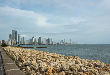 Cartagena, Colombia - July 25, 2023: Seen from where Calle 33 meets Avenida Santander, Panorama,...