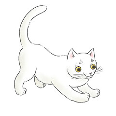 しっぽを伸ばした白猫のイラスト