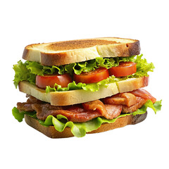 Sandwich with bacon, tomato and lettuce isolated on transparent background.