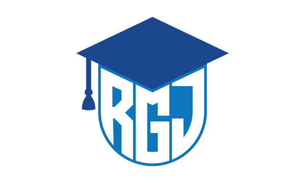RGJ initial letter academic logo design vector template. school college logo, university logo, graduation cap logo, institute logo, educational logo, library logo, teaching logo, book shop, varsity