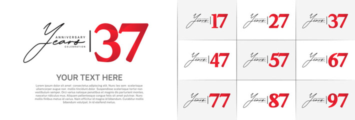 Set of Anniversary Logotype black and red color can be use for special day celebration