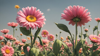 pink daisies in a garden