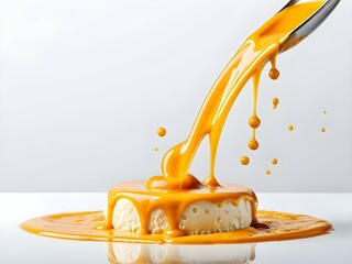 Cheese Drip and Melting Sauce Splashing on White Background
