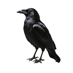 Fototapeta premium Black crow full body standing, isolated on a white background cutout