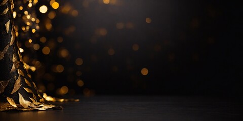 black background, directional light from the corner, golden bokeh in one part of the picture - obrazy, fototapety, plakaty