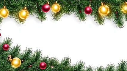 Naklejka na ściany i meble christmas frame with christmas tree branches and balls