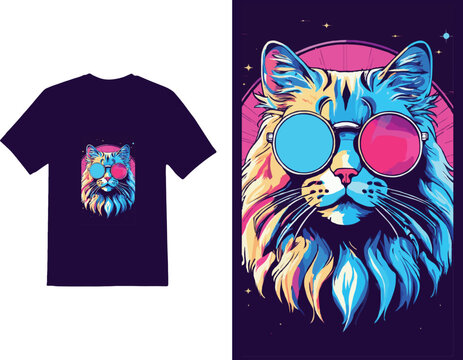 Cute cat design, Illustration of happy smiling dog in glasses, t-shirt design, cartoon style