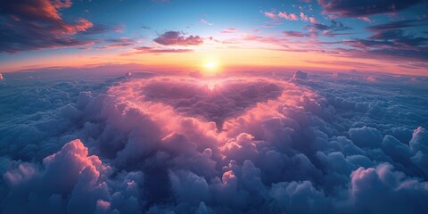 photo art world award, heart shaped aerial clouds, soft and dreamy atmosphere style - obrazy, fototapety, plakaty