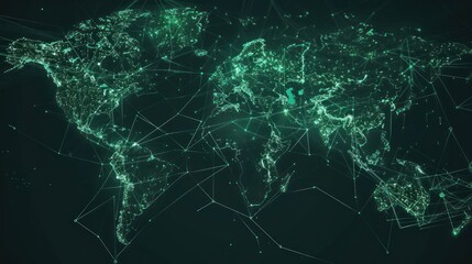 Abstract digitally green connection world map in wireframe line style. AI generated image - Powered by Adobe