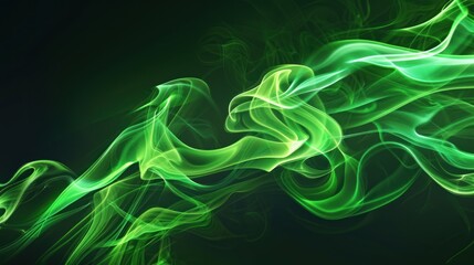 Light neon green flowing smoke color on dark background. AI generated image - obrazy, fototapety, plakaty