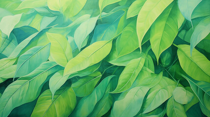 Illustration à la peinture d'un fond de feuilles vertes. Nature, plante, peindre, art. Pour conception et création graphique.