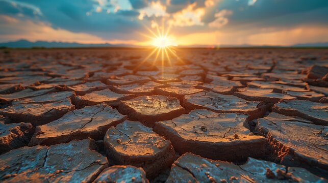 Desolate Landscape: Sunset over Drought-Stricken Earth