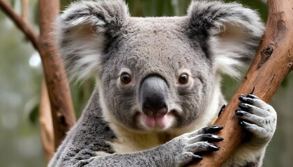 A Koala With Its Claws Gripping A Tree Branch Tigh
