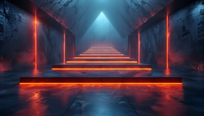 An intriguing set of stairs illuminated by neon lights, creating a vibrant and modern atmosphere.