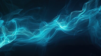 Light neon blue flowing smoke color on dark background. AI generated image