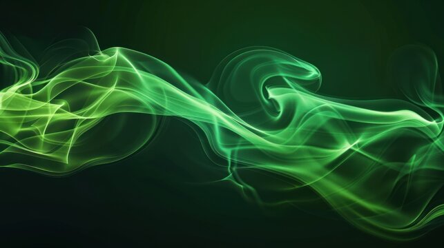 Light neon green flowing smoke color on dark background. AI generated image
