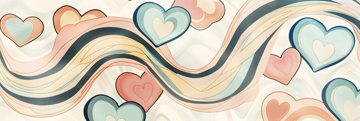 Whirling hearts come alive in a retro-style print, forming a seamless pattern that exudes love and...