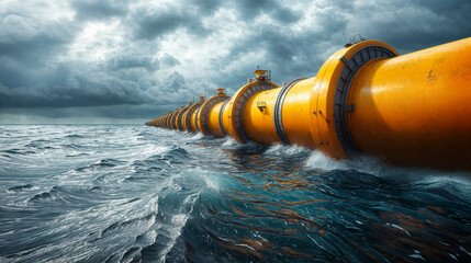 Pipeline in the high seas, in stormy weather and high waves - 765254707