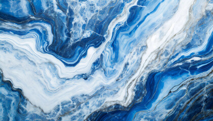 Abstract Blue and White Marble Texture: Ocean Waves or Cloud Formation