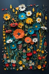 Colorful paper cut of a summer garden