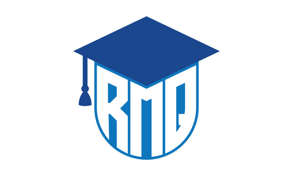 RMQ initial letter academic logo design vector template. school college logo, university logo, graduation cap logo, institute logo, educational logo, library logo, teaching logo, book shop, varsity