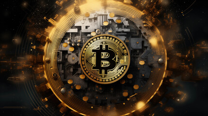 Bitcoin, cryptomonnaie, monnaie virtuelle. Nouvelle technologie. Porte feuille numérique, clé usb. Arrière-plan pour conception et création graphique.