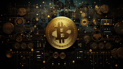 Bitcoin, cryptomonnaie, monnaie virtuelle. Nouvelle technologie. Porte feuille numérique, clé usb. Arrière-plan pour conception et création graphique.