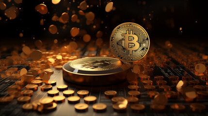 Bitcoin, cryptomonnaie, monnaie virtuelle. Nouvelle technologie. Porte feuille numérique, clé usb. Arrière-plan pour conception et création graphique.