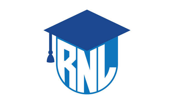 RNL initial letter academic logo design vector template. school college logo, university logo, graduation cap logo, institute logo, educational logo, library logo, teaching logo, book shop, varsity