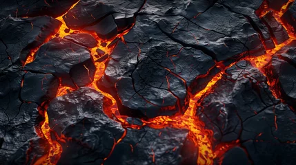 Foto auf Alu-Dibond Detailed view of flowing lava with cracked stones in the background, showcasing the raw power of nature. © ME_Photography