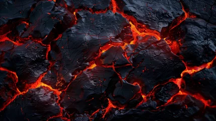Foto auf Alu-Dibond Detailed view of molten lava flowing amidst lava rocks, showcasing the raw power of natures volcanic activity. © ME_Photography