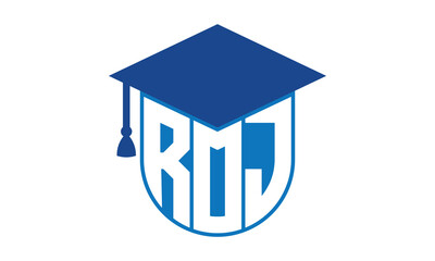 ROJ initial letter academic logo design vector template. school college logo, university logo, graduation cap logo, institute logo, educational logo, library logo, teaching logo, book shop, varsity