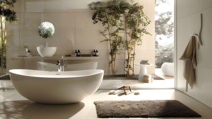 Minimalist style interior design of modern bathroom with concrete wall.Minimalist style interior...