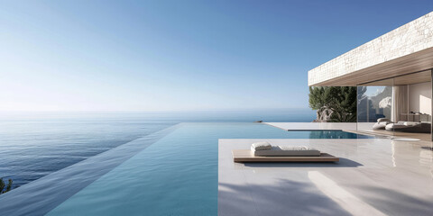 A spacious minimalistic and elegant design house made of white limestone with panoramic views of the Mediterranean Sea