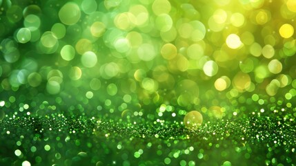 Fototapeta premium Green glitter celebration abstract background for Christmas, St. Patrick's Day greeting card.